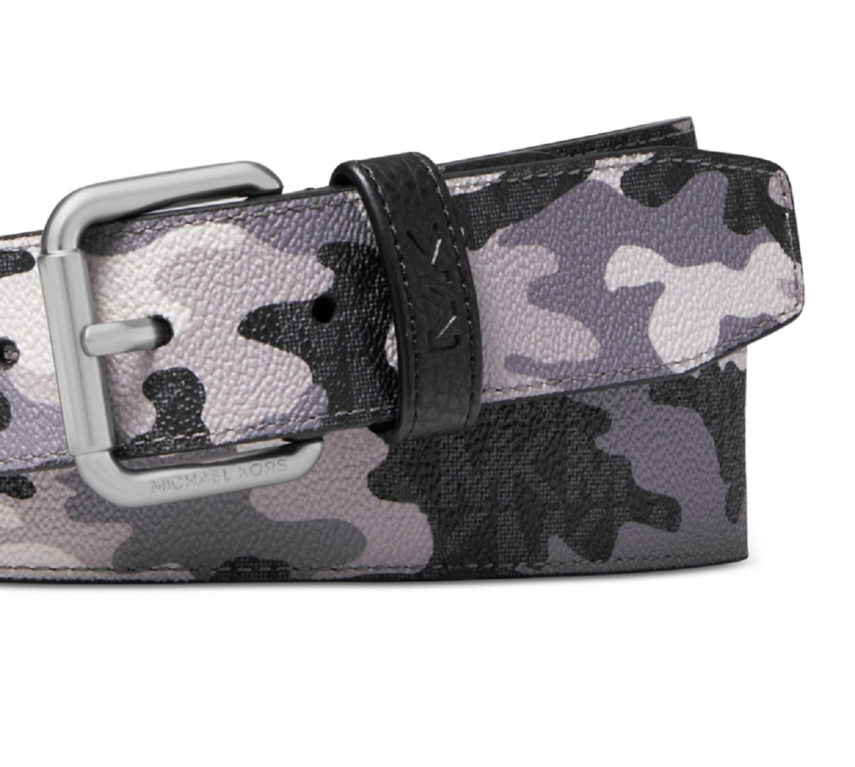 Cinto masculino Michael Kors com logotipo camuflado em três tons, preto, tamanho 36