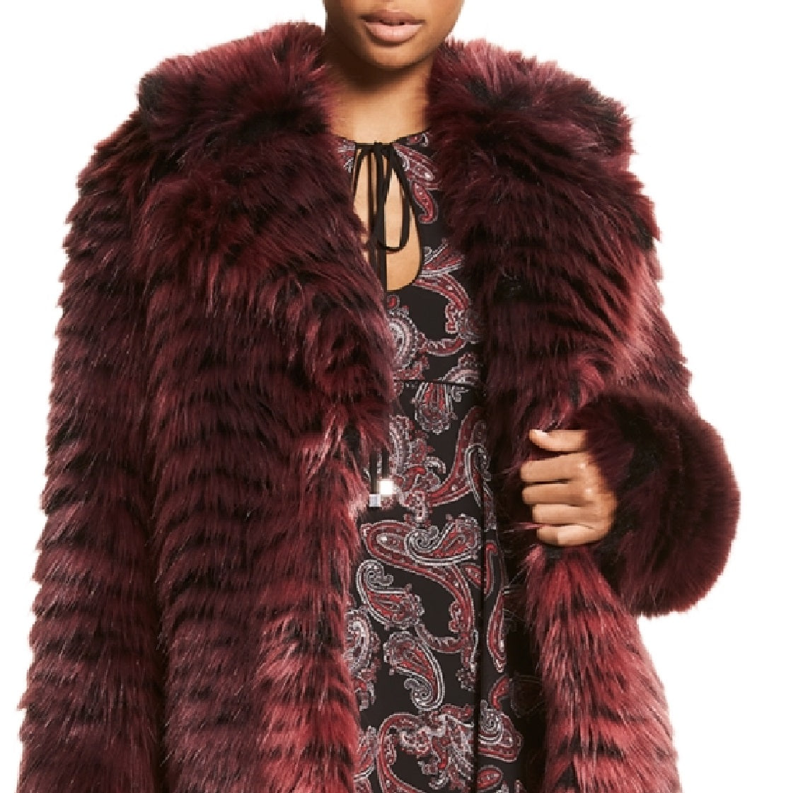 Casaco de pele sintética com estampa animal feminino Michael Kors, vermelho, tamanho pequeno