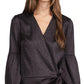 Blusa envolvente sintética com estampa de chita feminina Michael Kors, preta, tamanho X-S
