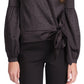 Blusa envolvente sintética com estampa de chita feminina Michael Kors, preta, tamanho X-S