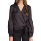 Blusa envolvente sintética com estampa de chita feminina Michael Kors, preta, tamanho X-S