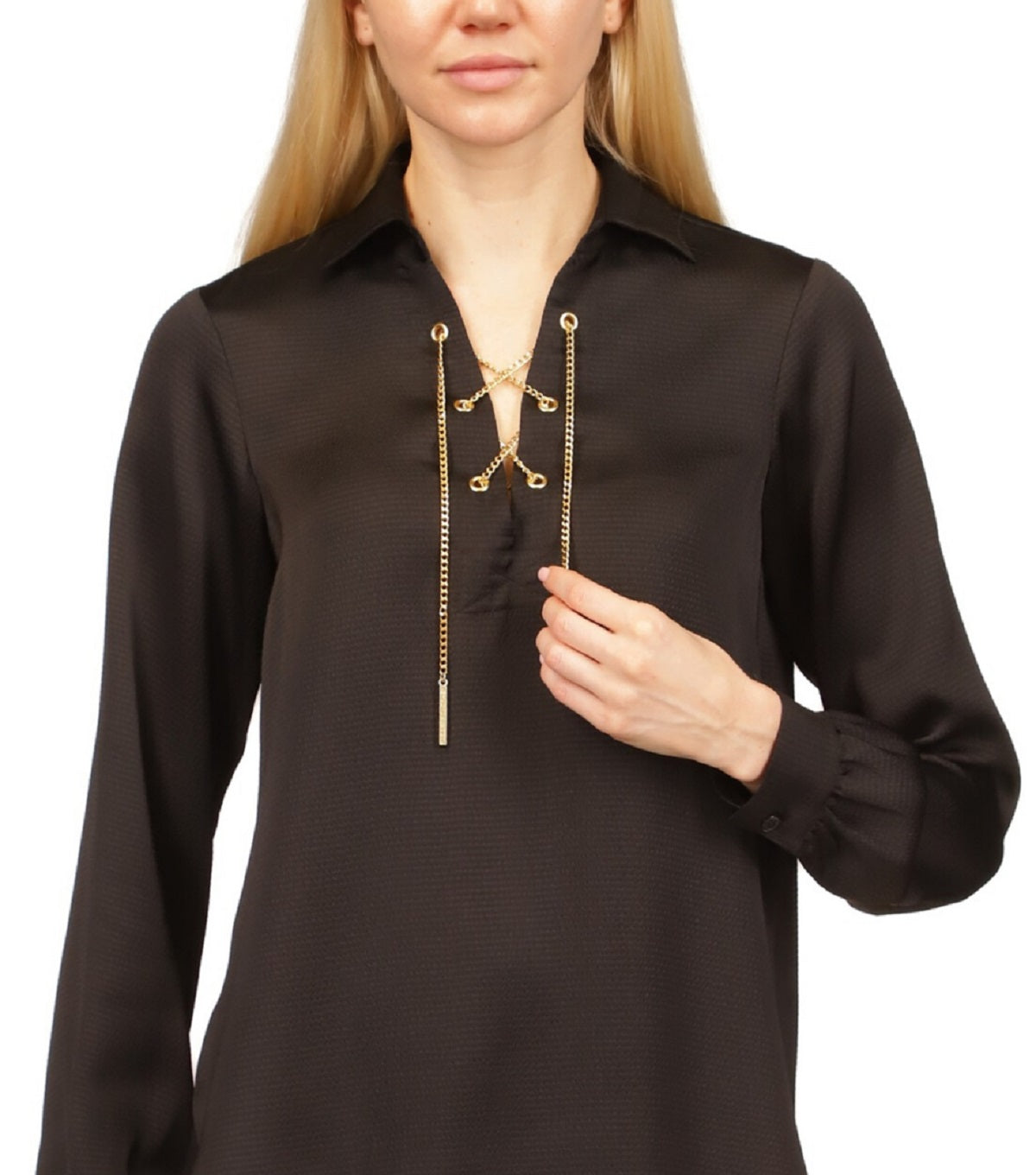 Top feminino Michael Kors com corrente e cadarço, preto, tamanho extragrande