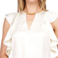 Top de cetim com babados e corrente feminino Michael Kors, branco, tamanho extragrande