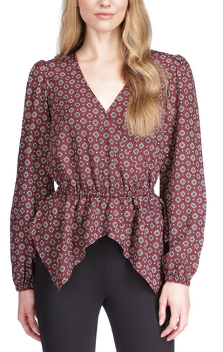 Michael Kors Foulard Feminino Estampado Bainha de Lenço Top Vermelho Tamanho X-G