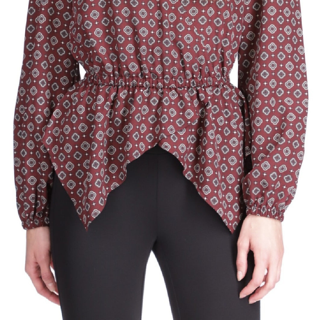 Michael Kors Foulard Feminino Estampado Bainha de Lenço Top Vermelho Tamanho X-G