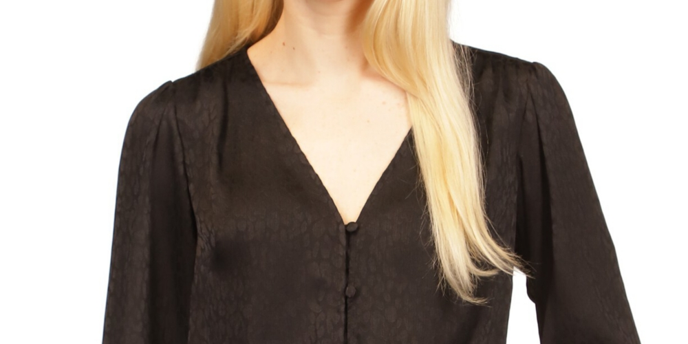 Camisa feminina Michael Kors com estampa de animais em jacquard e amarração frontal, preta, tamanho médio