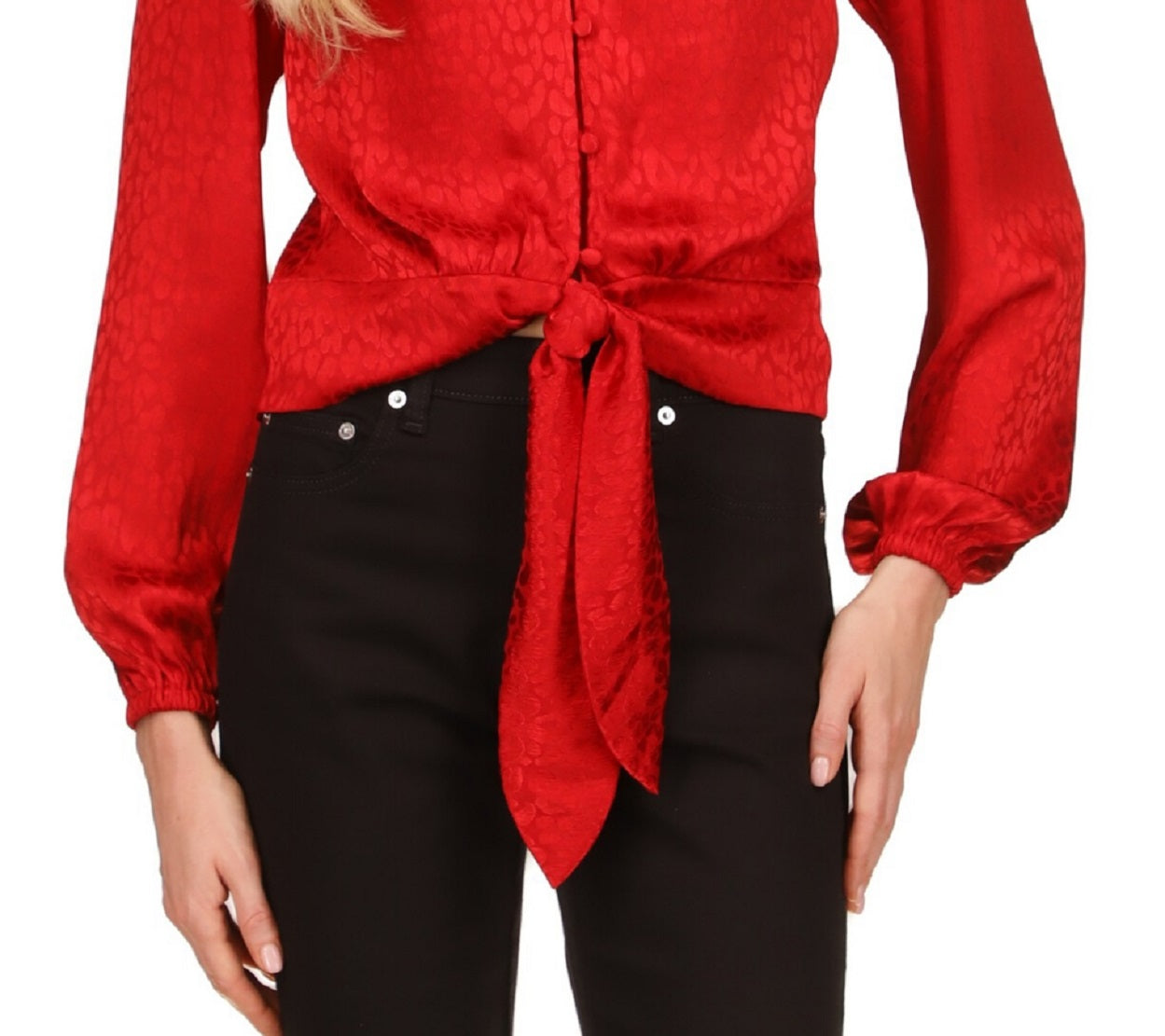 Blusa feminina Michael Kors com estampa animal e jacquard, vermelha, tamanho XX-S