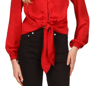 Blusa feminina Michael Kors com estampa animal e jacquard, vermelha, tamanho XX-S
