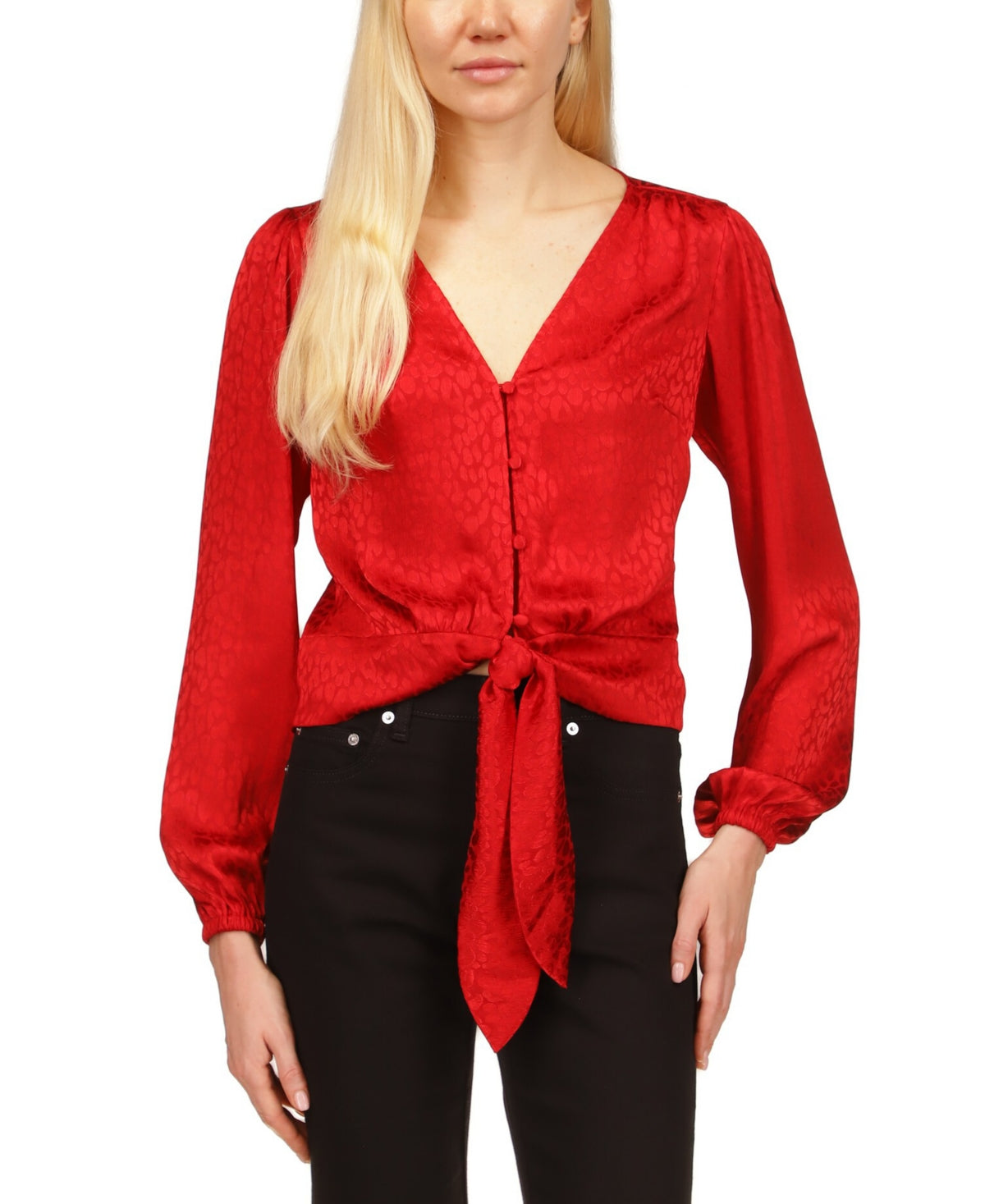 Blusa feminina Michael Kors com estampa animal e jacquard, vermelha, tamanho XX-S