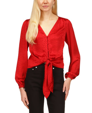 Blusa feminina Michael Kors com estampa animal e jacquard, vermelha, tamanho XX-S