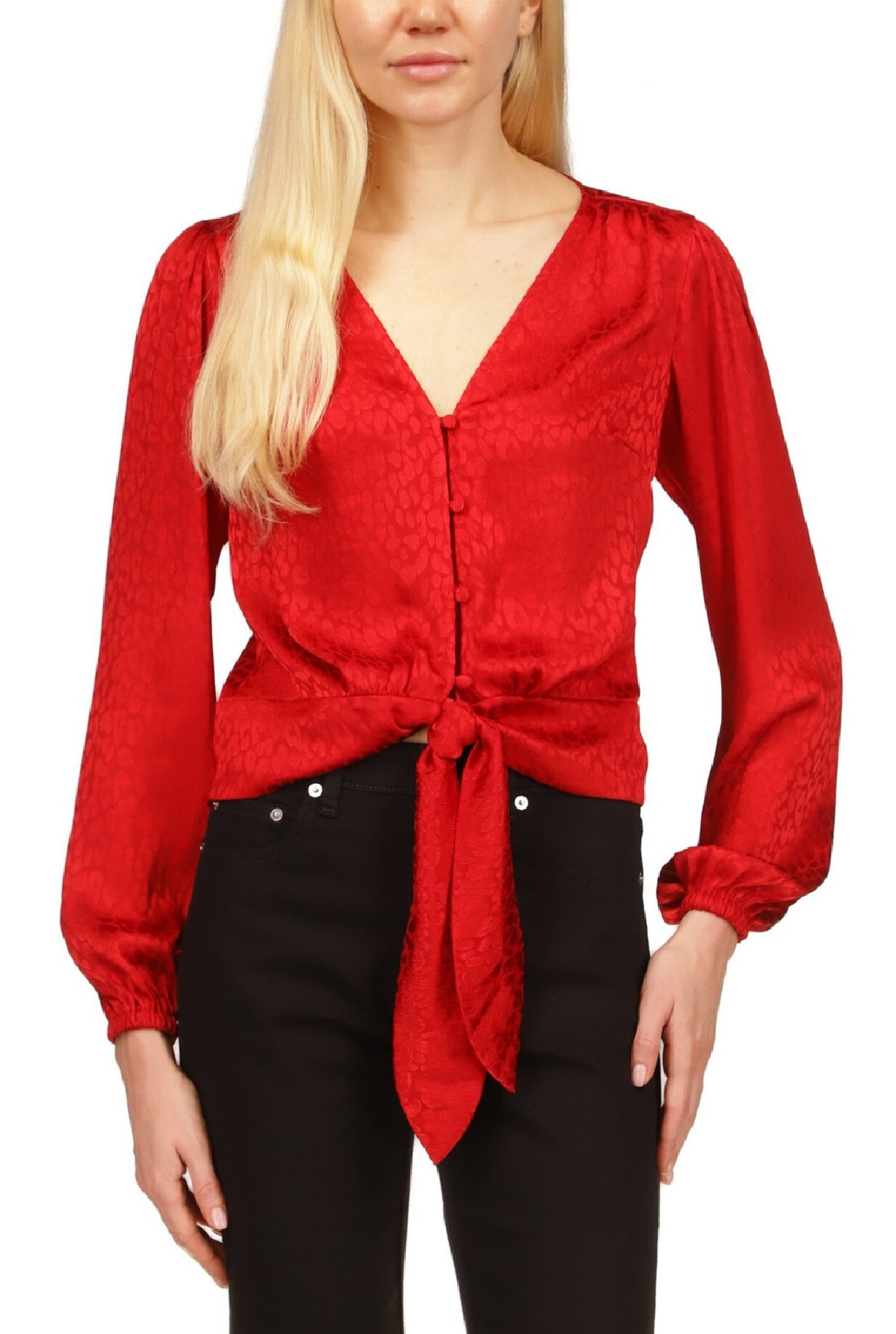 Blusa feminina Michael Kors com estampa animal e jacquard, vermelha, tamanho pequeno