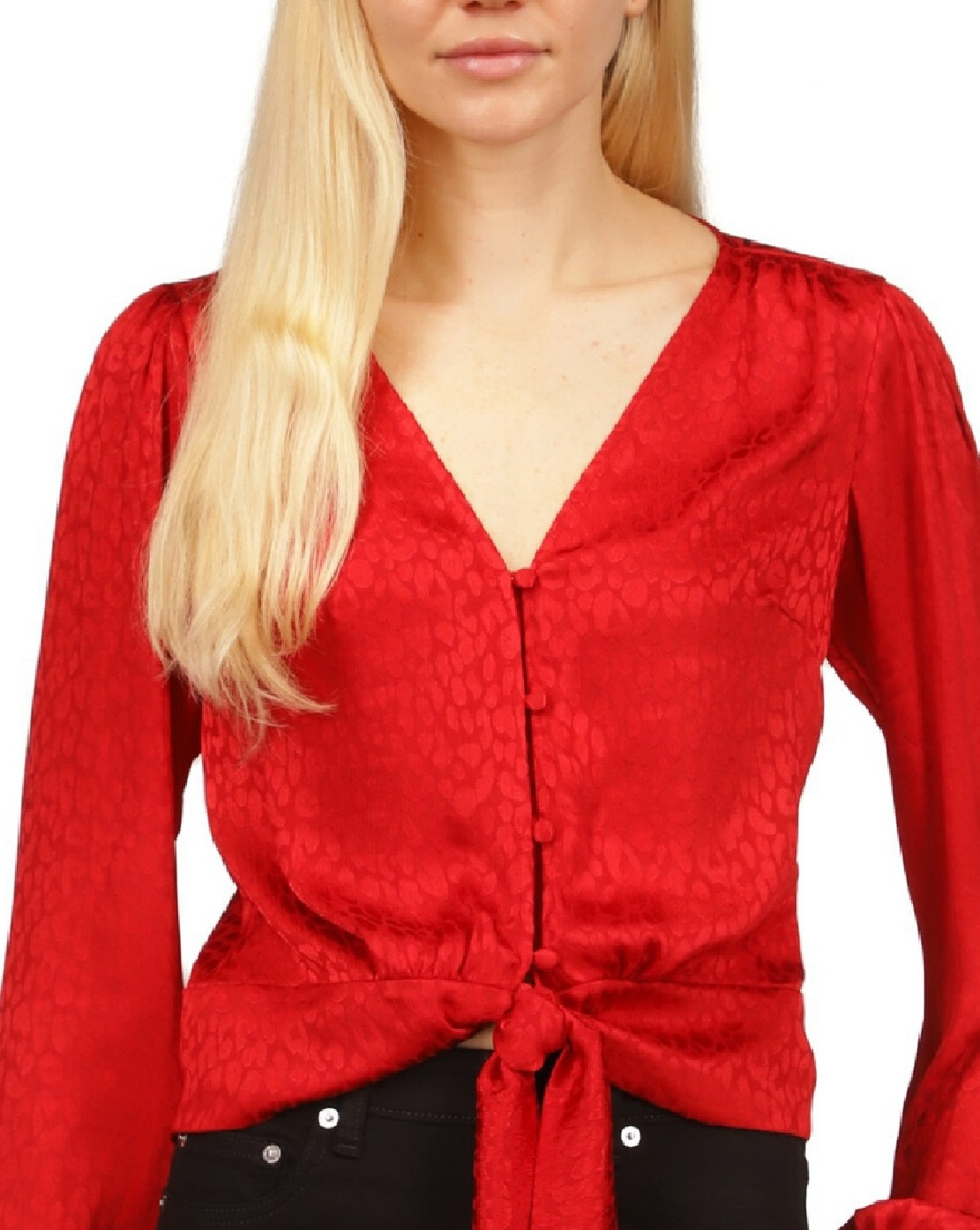 Blusa feminina Michael Kors com estampa animal e jacquard, vermelha, tamanho pequeno