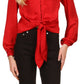 Blusa feminina Michael Kors com estampa animal e jacquard, vermelha, tamanho médio