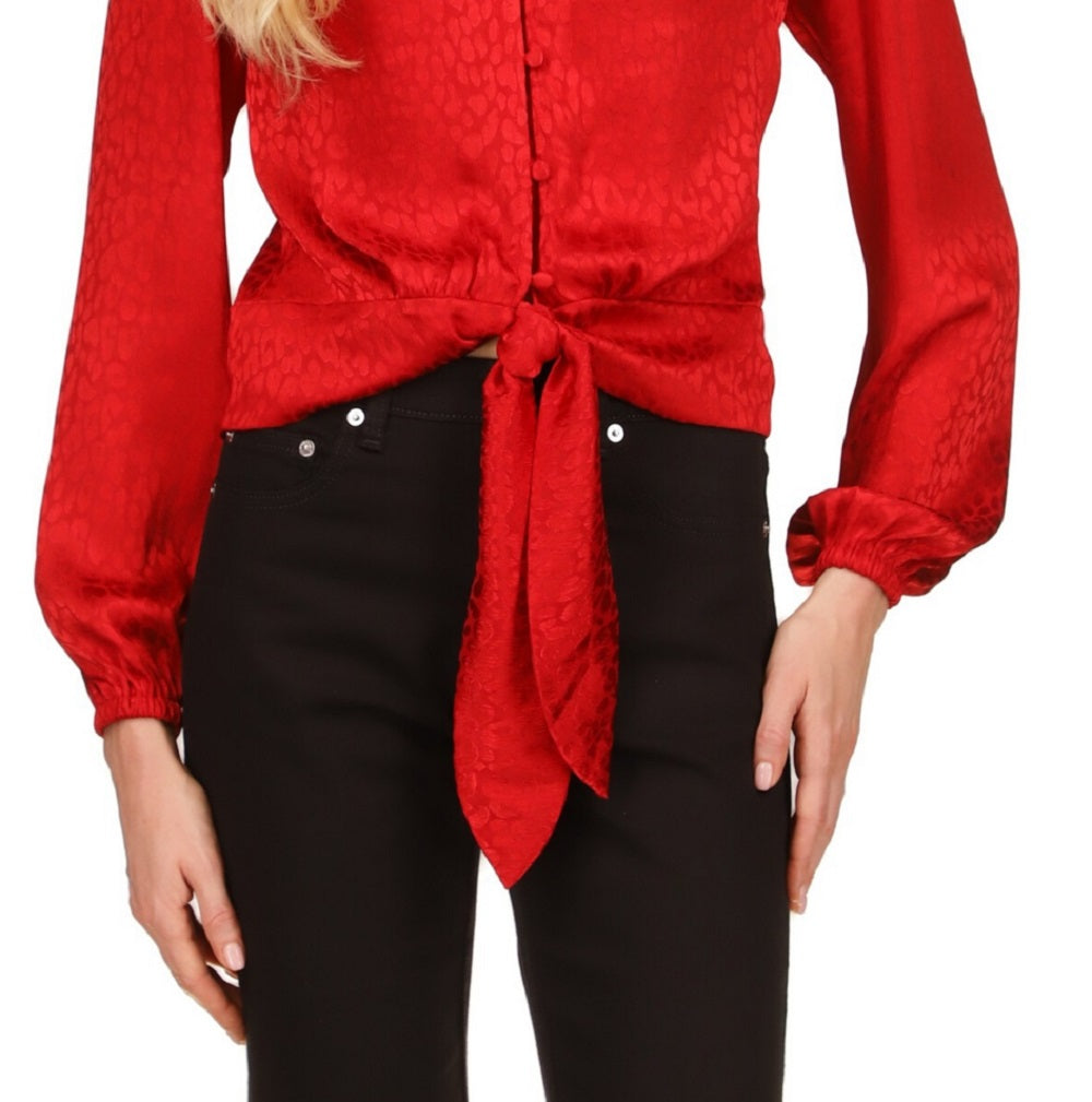 Blusa feminina Michael Kors com estampa animal e jacquard, vermelha, tamanho médio