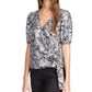 Top envolvente com estampa paisley metálica feminino Michael Kors, preto, tamanho grande