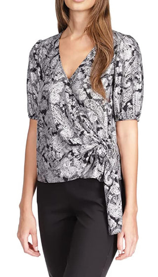 Top envolvente com estampa paisley metálica feminino Michael Kors, branco, tamanho extragrande