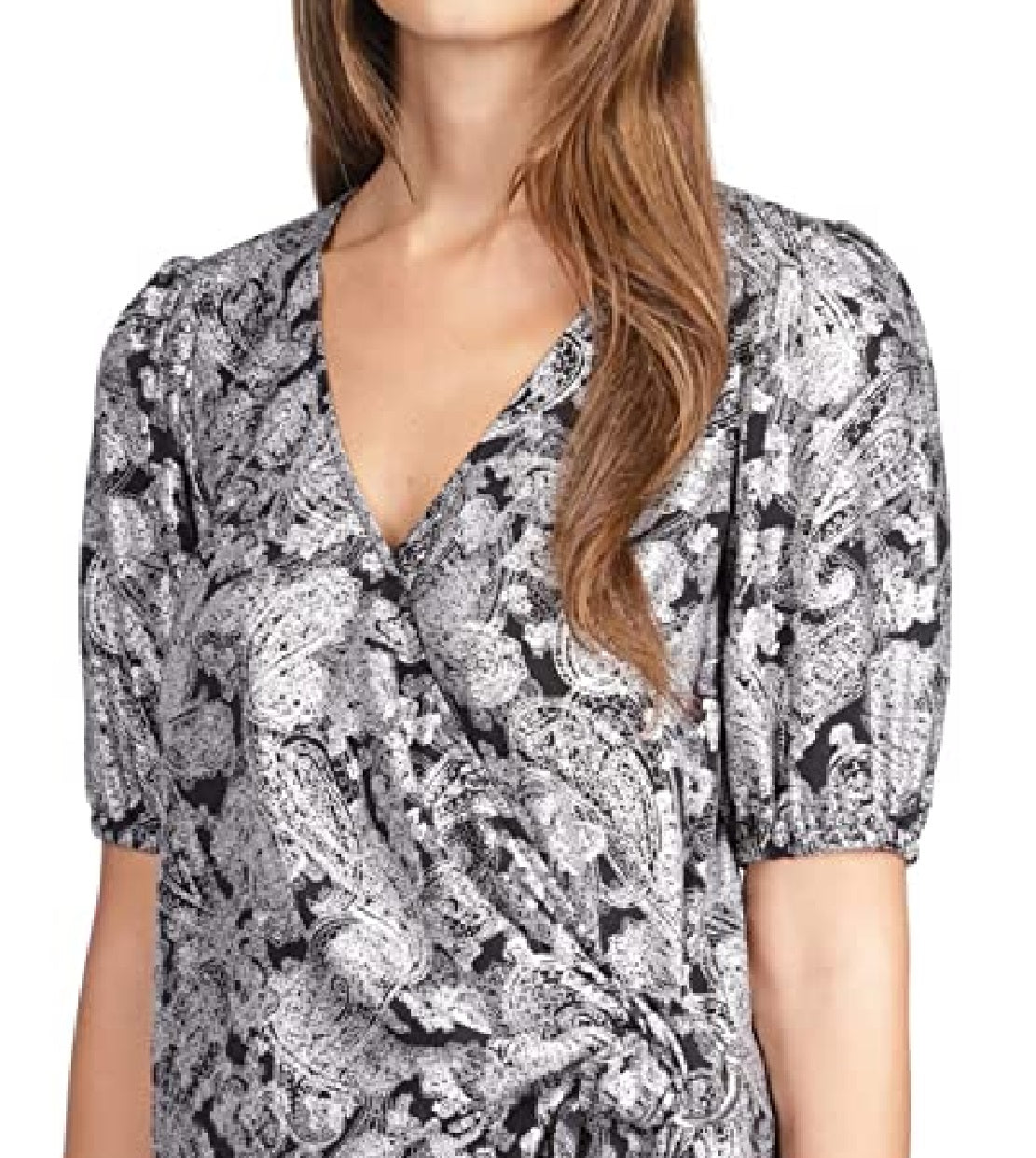 Top envolvente com estampa paisley metálica feminino Michael Kors, branco, tamanho extragrande