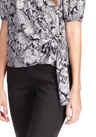 Top envolvente com estampa paisley metálica feminino Michael Kors, branco, tamanho extragrande