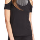 Blusa feminina Michael Kors com strass e ombro vazado, preta, tamanho médio
