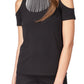 Blusa feminina Michael Kors com strass e ombro vazado, preta, tamanho médio