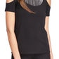 Blusa feminina Michael Kors com strass e ombro vazado, preta, tamanho grande