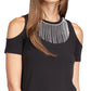 Blusa feminina Michael Kors com strass e ombro vazado, preta, tamanho grande