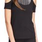 Blusa feminina Michael Kors com strass e ombro vazado, preta, tamanho extragrande