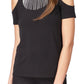 Blusa feminina Michael Kors com strass e ombro vazado, preta, tamanho extragrande