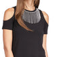 Blusa feminina Michael Kors com strass e ombro vazado, preta, tamanho extragrande