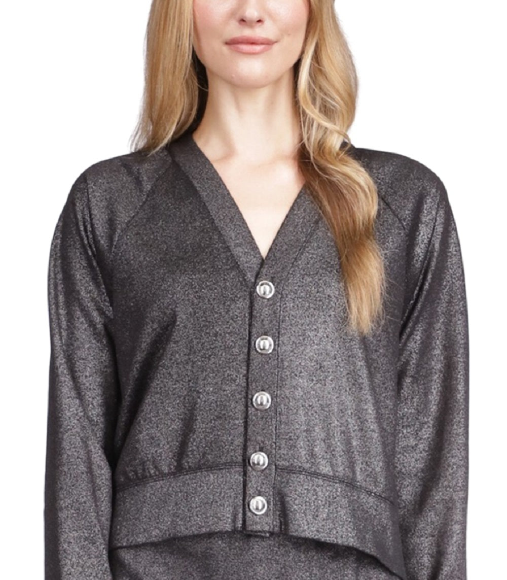 Cardigan feminino Michael Kors com botões brilhantes, preto, tamanho extragrande