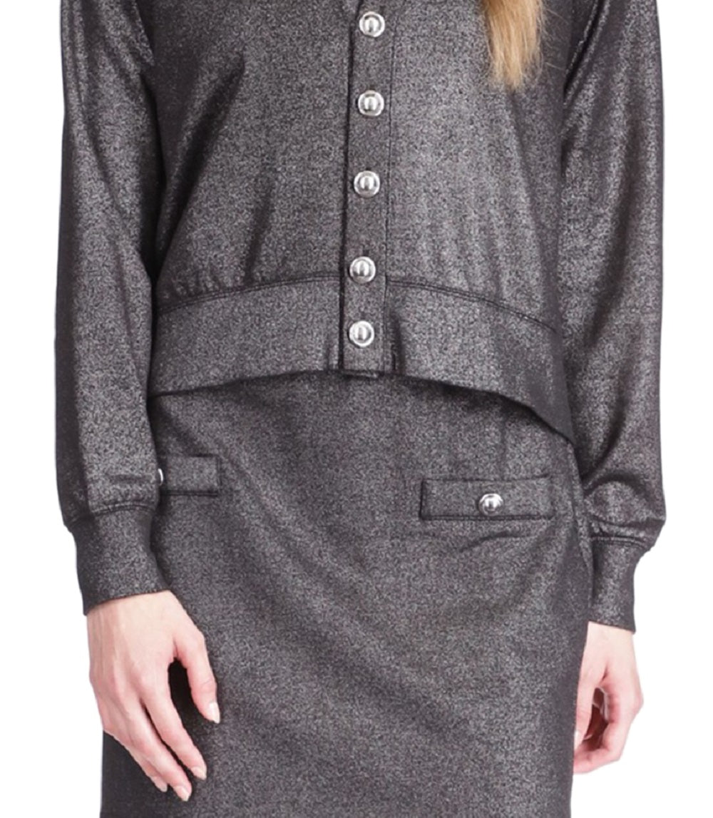 Cardigan feminino Michael Kors com botões brilhantes, preto, tamanho extragrande