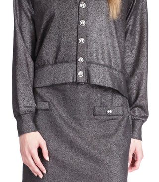 Cardigan feminino Michael Kors com botões brilhantes, preto, tamanho extragrande