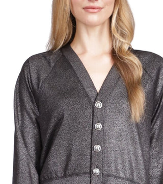 Cardigan feminino Michael Kors com botões brilhantes, preto, tamanho XX-G