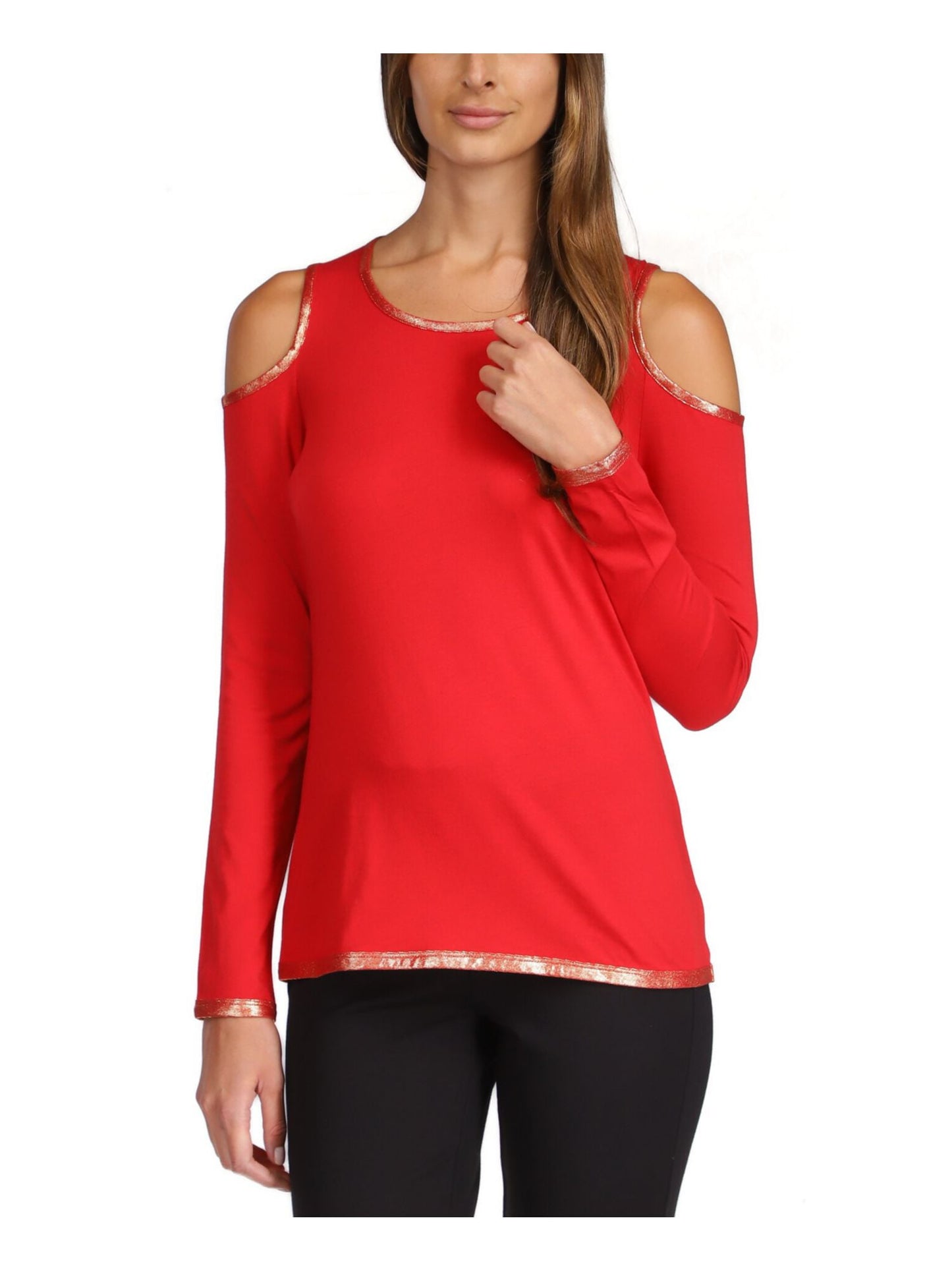 Blusa feminina Michael Kors com ombro vazado, manga comprida e decote redondo, vermelha, tamanho XX-G