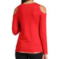 Blusa feminina Michael Kors com ombro vazado, manga comprida e decote redondo, vermelha, tamanho XX-G