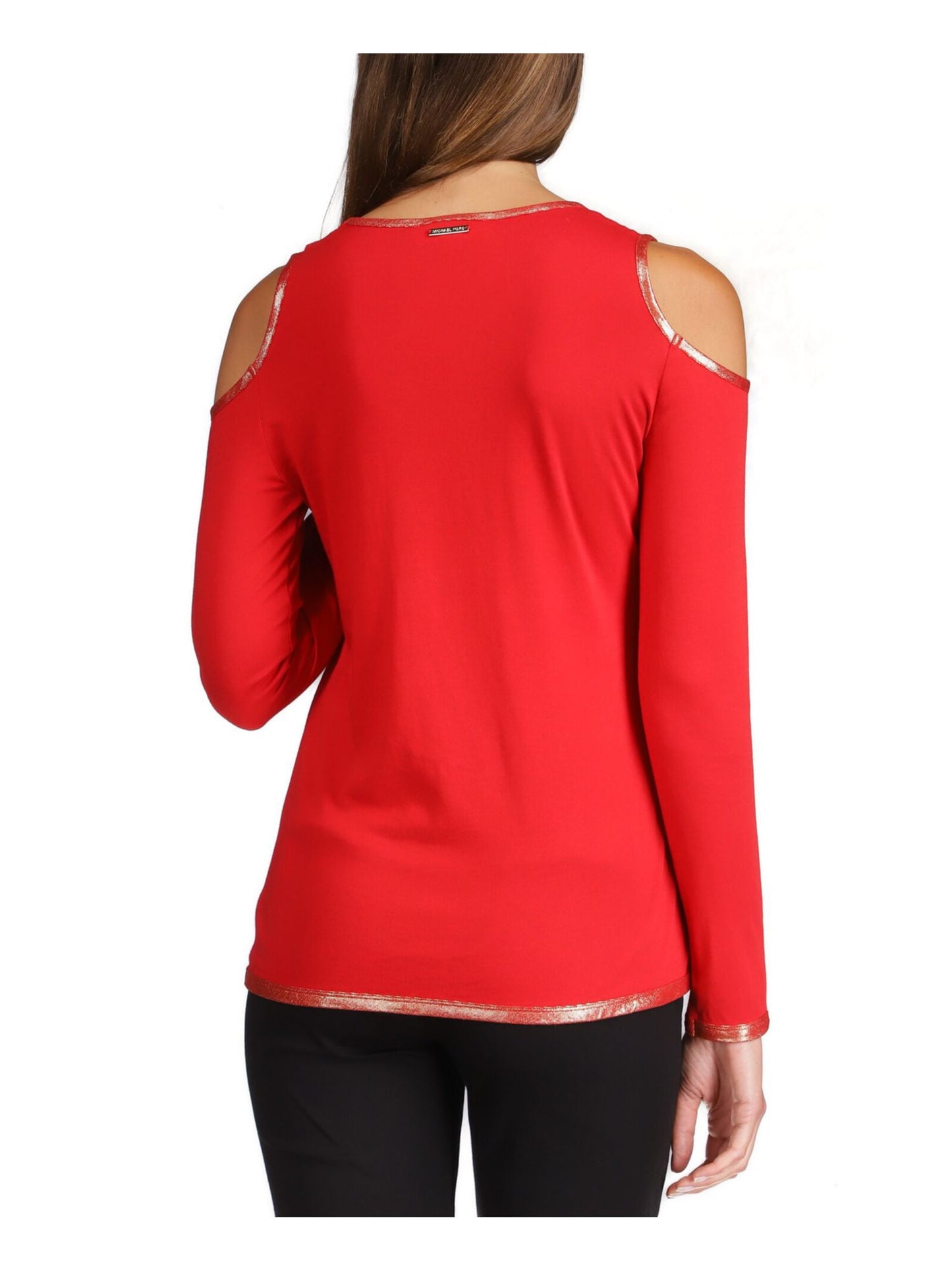Blusa feminina Michael Kors com ombro vazado, manga comprida e decote redondo, vermelha, tamanho XX-G
