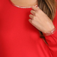 Blusa feminina Michael Kors com ombro vazado, manga comprida e decote redondo, vermelha, tamanho XX-G