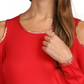 Blusa feminina Michael Kors com ombro vazado, manga comprida e decote redondo, vermelha, tamanho XX-G