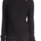 Suéter feminino Michael Kors Shaker Knit com zíper, preto, tamanho pequeno