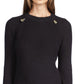 Suéter feminino Michael Kors Shaker Knit com zíper, preto, tamanho pequeno