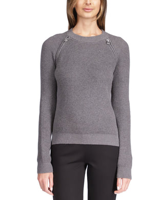 Suéter feminino Michael Kors Shaker Knit com zíper, cinza, tamanho pequeno