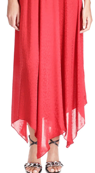 Saia feminina Michael Kors com estampa de chita e bainha em lenço, vermelha, tamanho médio