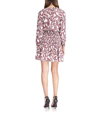 Vestido feminino Michael Kors com estampa Paisley e gola amarrada, branco