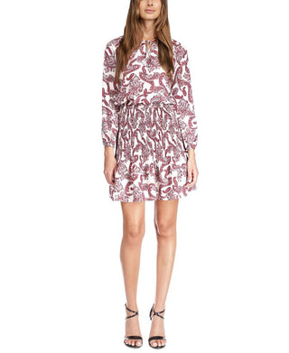 Vestido feminino Michael Kors com estampa Paisley e gola amarrada, branco