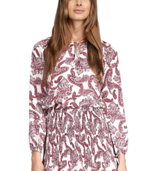 Vestido feminino Michael Kors com estampa Paisley e gola amarrada, branco