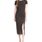 Vestido midi metálico franzido feminino Michael Kors, preto, tamanho grande