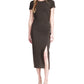 Michael Kors Women's Metallic Ruched Short Sleeve Midi Dress Grey Size X-Large