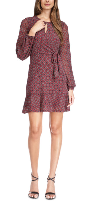 Michael Kors Women's Foulard Print Faux Wrap Mini Dress Red Size Large