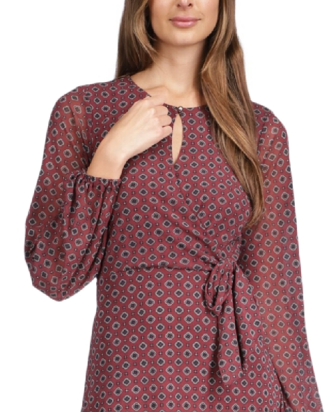 Vestido curto feminino Michael Kors com estampa de foulard e envoltório falso, vermelho, tamanho grande