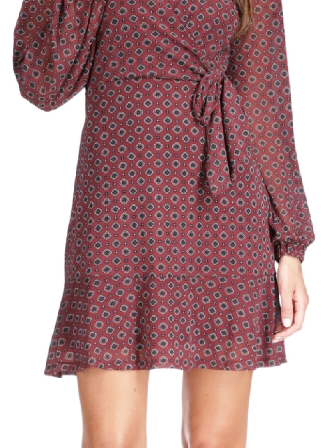 Vestido curto feminino Michael Kors com estampa de foulard e envoltório falso, vermelho, tamanho grande